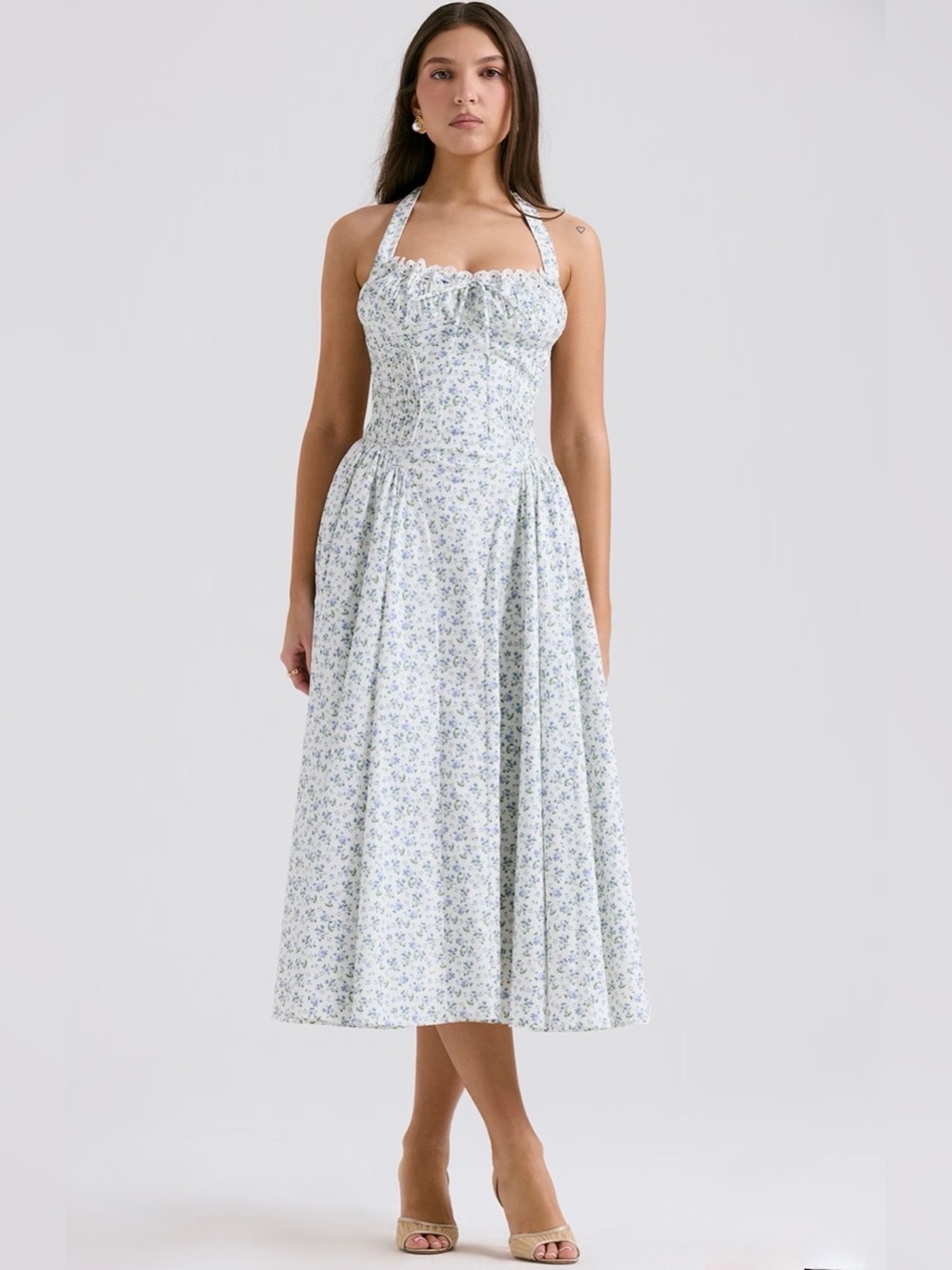 š©·Firm Priceš©·Adabella white bluebell print cotton halter sundress - Picture 12 of 16